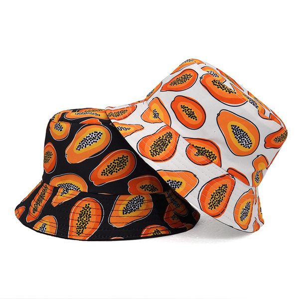 Ampla borda chapéus balde chapéus frutas papaia algodão impressão chapéu de pesca mulheres homens hip hop panamá balde chapéu sol pescador chapéus bonés 230905