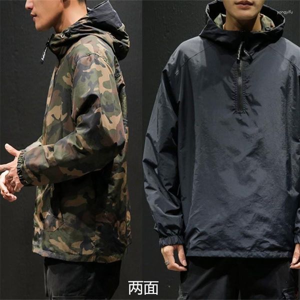 Мужские толстовки с обеих сторон, черная уличная одежда, камуфляжная куртка в стиле милитари, мужская модная толстовка в корейском стиле, одежда в стиле Харадзюку
