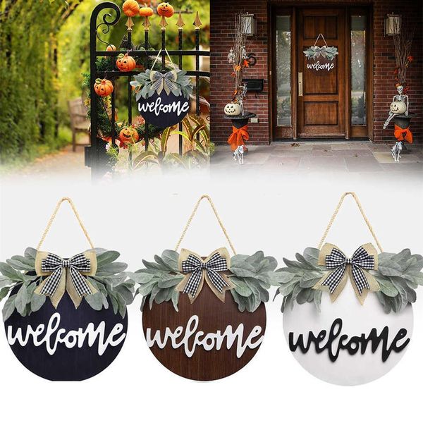 Willkommenskranz-Schild für Bauernhaus-Veranda-Dekor, rustikale Türhänger, Haustür mit hochwertigem Grün für Heimdekoration, Q0812223n