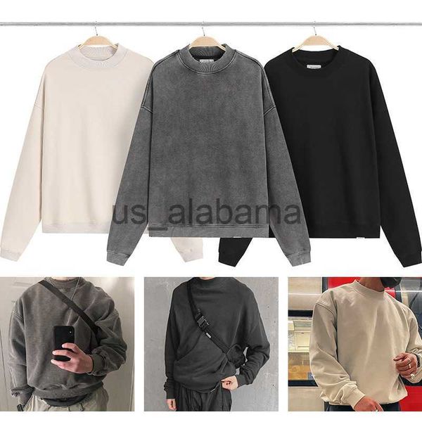 Erkek Hoodies Sweatshirts İlkbahar ve Sonbahar Tide Marka Saf Renkli Yıkama Su Eski High Street Gevşek Çiftler Yuvarlak Boyun Sweatshirt Erkekler X0905