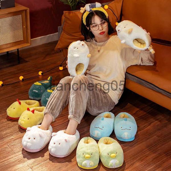 Chinelos bonito japonês anime pelúcia casa chinelos pinguim dinossauro gato urso frango animal casa chinelos inverno casa quente chinelos x0905