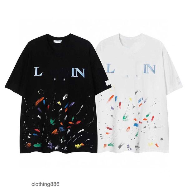 Designer di lusso Lanvins T-shirt classica a maniche corte con graffiti dipinti a mano per uomo e donna, alla moda, ampia e confortevole2Q52