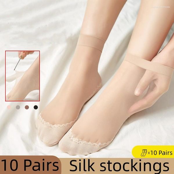 Calzini da donna 10 pezzi Calze estive in acciaio con filo anti-gancio Tubo corto color carne in cristallo elastico super resistente