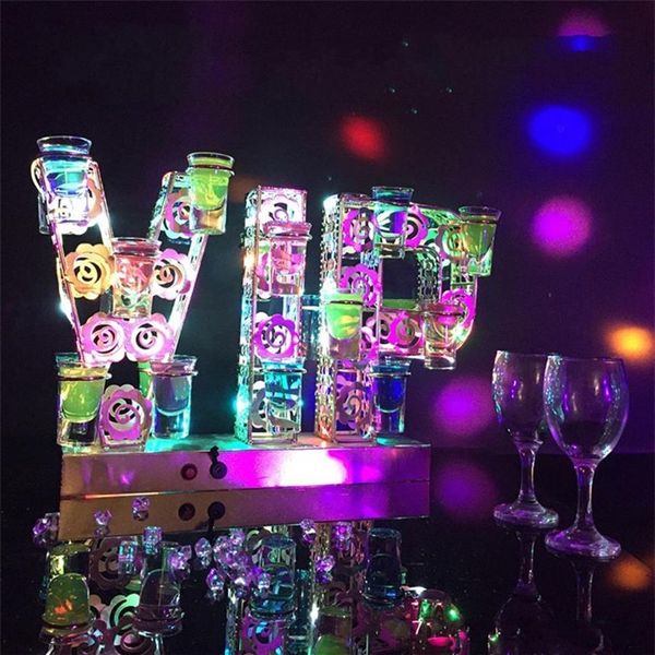 Wiederaufladbarer, leuchtender, leuchtender VIP-S-Glastablett, LED-Cocktailständer, Weinglas-Becherhalter für Bar, Disco, Party-Dekorationen222q