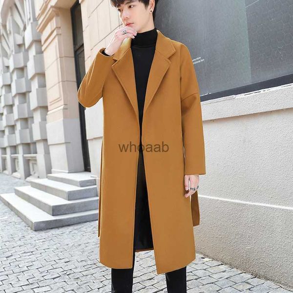 Kadın Yünü Karışımları 2023 Sonbahar ve Kış Rüzgar Yasağı Erkekler Sıradan orta uzunlukta Kore versiyonu, diz üstü keçe yünlü ceket hkd230904