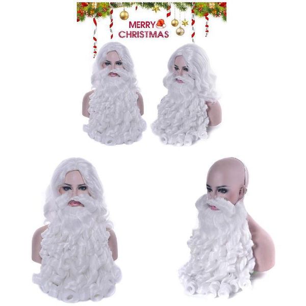 Рождественские украшения, парик Санта-Клауса, борода, длинное белое нарядное платье, аксессуар для костюма для вечеринки, TSLM 230905