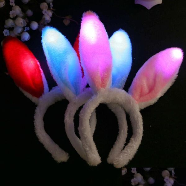 Altre forniture per feste festive Luce lampeggiante Led Peluche Fluffy Bunny Coniglio Orecchie Fascia Coda Cravatta Accessorio per costume Cosplay Donna Ragazza Dhzln