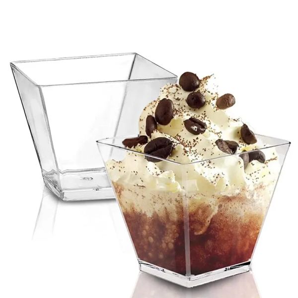 Großhandel Schneller Versand 2 Unzen Einweg-Mousse-Dessertbecher Mini-Kunststoff transparent klare quadratische Pudding-Eiscreme-Quadratbecher 58 ml Spot ZZ