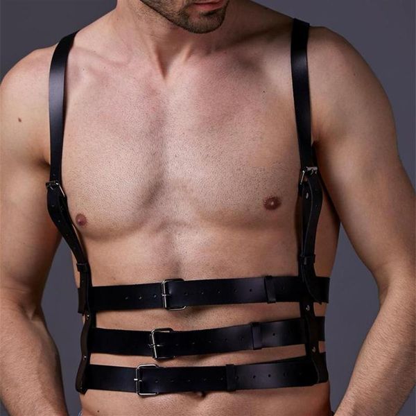 BHs Sets Leder Harness Schulter Slim Gürtel für Männer Sexy Fetisch Brust Bdsm Bondage Einstellbare Muskel O-Ring Schnallen Goth Punk Sus267R