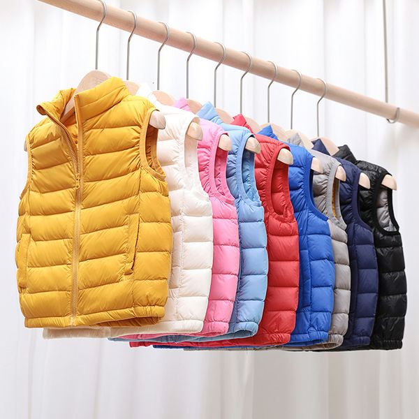 Colete crianças colete casaco outono inverno ultra leve pato branco para baixo jaquetas para meninos meninas sem mangas coletes crianças fofo quente snowsuit 230904