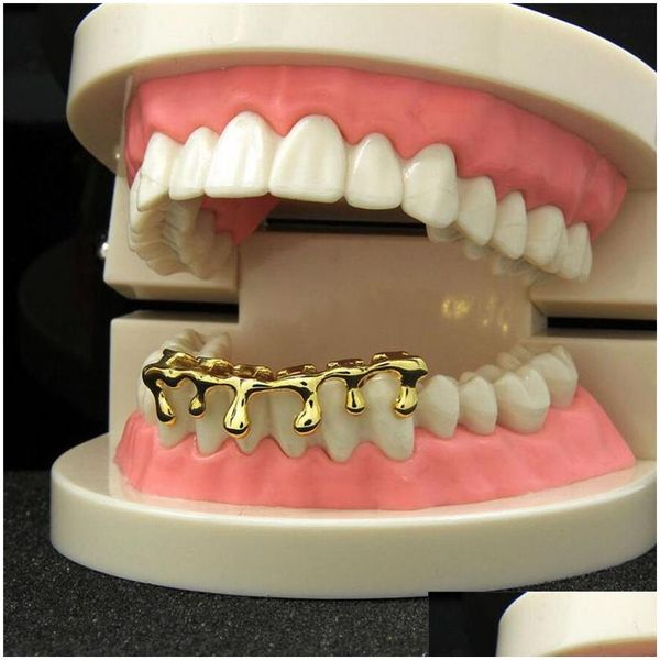 Grillz grelhas dentais hip hop ajuste personalizado gotejamento 14k banhado a ouro tampas de dentes inferior inferior gota entrega jóias corpo otp2t