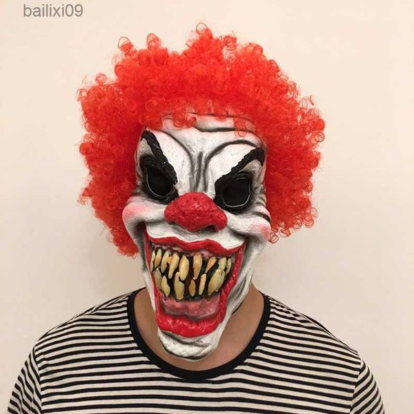 Maschere per feste Horror Halloween Clown Evil Overhead Costume in lattice Maschera Party Spaventoso Maschera da clown Capelli rossi Costume cosplay Puntelli Divertente T230905