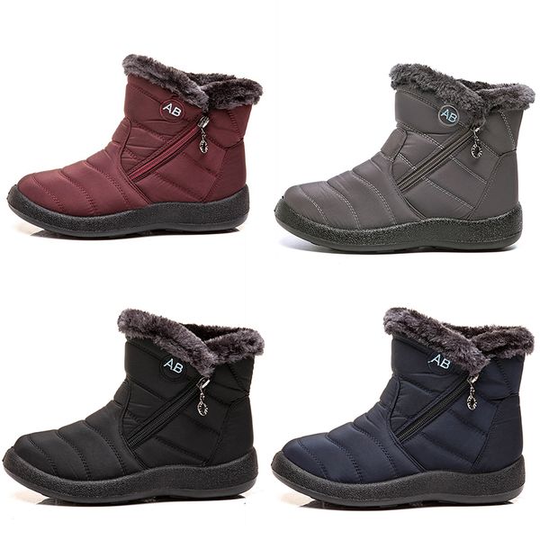 Damen-Schneestiefel, seitlicher Reißverschluss, leichte Baumwolle, Damenschuhe, schwarz, rot, blau, grau, Winter-Outdoor-Sport-Sneaker