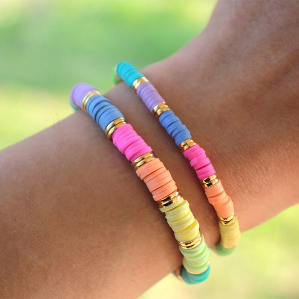 Bracciale Go2boho Heishi Bracciale dell'amicizia Argilla polimerica 4mm 6mm Bracciale con perline Arcobaleno Colorato Summer Beach Style Amico Regalo 230904