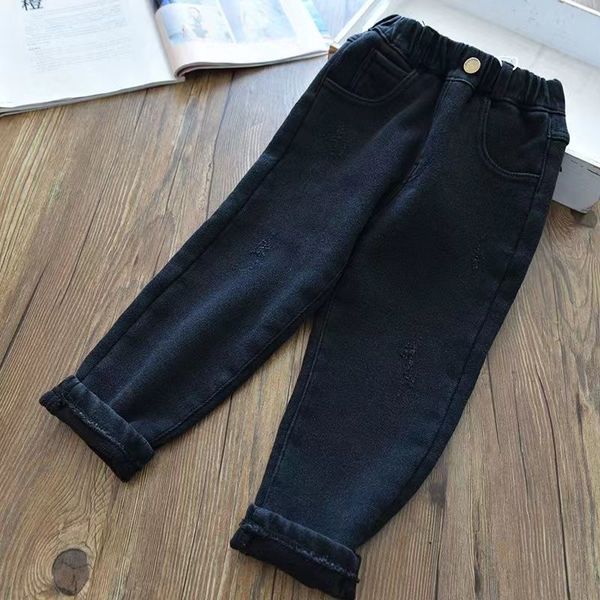 Джинсы Зимние джинсы для девочек и мальчиков, утепленная теплая однотонная верхняя одежда, детские джинсы, джинсовые брюки, 12 месяцев-6 лет, 230904
