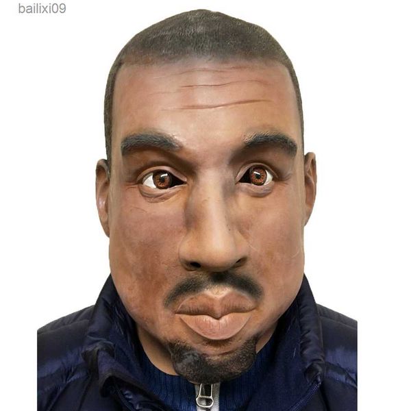 Maschere per feste Maschera realistica per uomo maschio nero Kanye Gold Digger Latex Rapper Accessorio per costume T230905