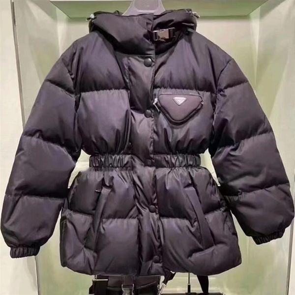 Jaqueta curta re-nylon para mulheres casaco de inverno designer gola lapela puffer252t