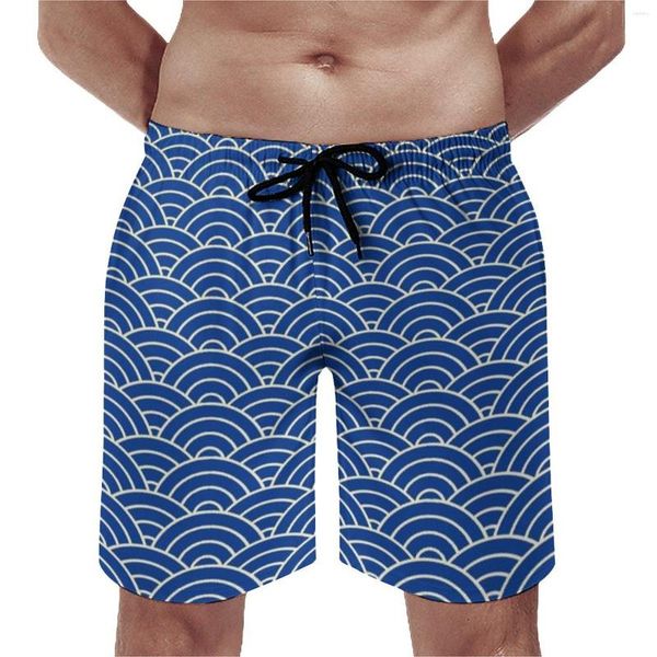 Herren-Shorts, Sommer, Fitnessstudio, Blau, Seigaiha-Druck, Sportbekleidung, japanische Wellen, bedruckt, Strand, kurze Hosen, Hawaii, schnell trocknende Badehose, Übergröße