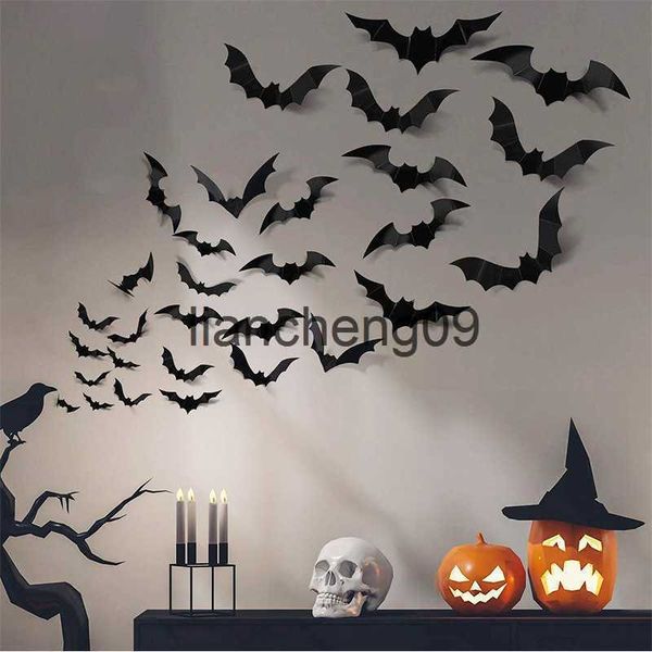 Decorazione per feste 12 pezzi Halloween 3D adesivi murali pipistrelli neri Festa di Halloween Adesivo decorativo fai da te Pipistrelli horror di Halloween Adesivi rimovibili x0905 x0905