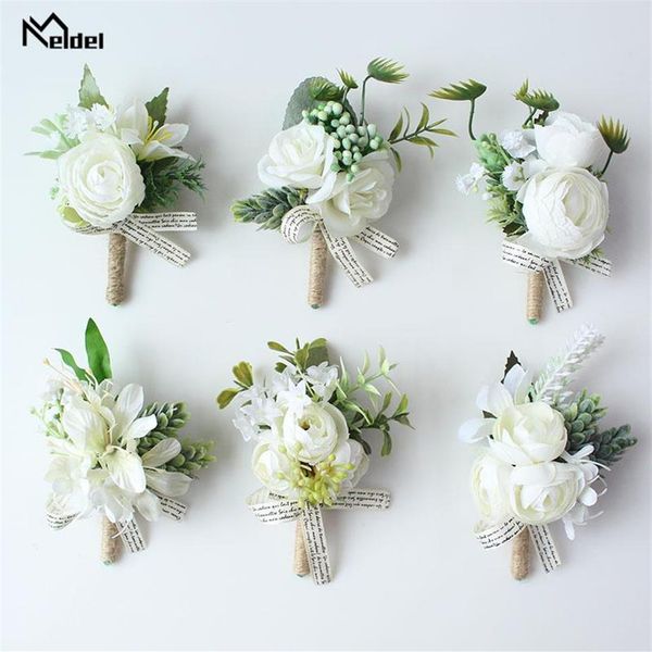 Meldel artificial rosa flor noivo boutonniere noiva pulso corsage menina pulseira masculino corsages flores de casamento festa Decoration2916