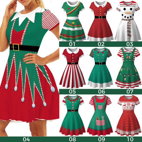 Costume a tema Abito natalizio Donna Inverno Babbo Natale Stampato Grandi abiti altalena 50S 60S Abito vintage femminile da festa di Natale Robe Rockabilly 230904