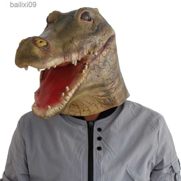 Máscaras de festa látex animal predatório réptil aquático crocodilo jacaré cabeça cosplay festa fantasia vestido máscara de látex t230905