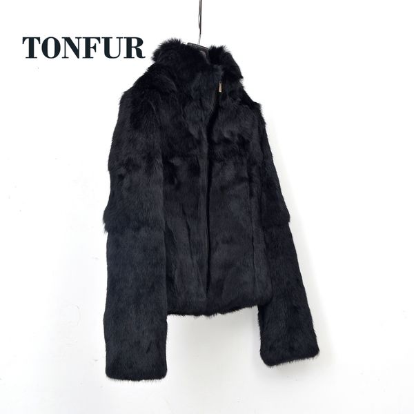 Womens Fur Faux Mulheres Top Marca 100% Genuine Full Pelt Rabbit Coat com Zipper High Street Casual Vintage Natural Jacket WSR258 230904
