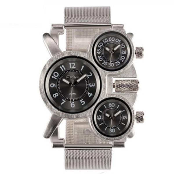 Oulm marca grande dial quartzo militar relógio masculino preciso tempo de viagem relógio confortável banda aço inoxidável masculino pulso watche210t