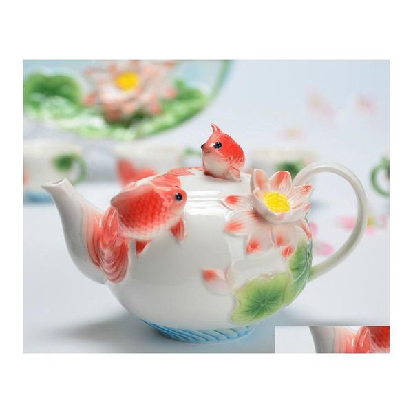 Outros Drinkware Cerâmica Bule de Peixe com Alça Jingdezhen Esmalte Porcelana Restaurante Drop Delivery Home Garden Kitchen Dining Bar Dhudf