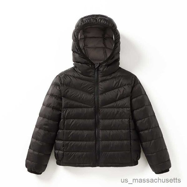 Piumino per bambini Piumini leggeri 2023 Nuovo Autunno Inverno Bambini Piumini bianchi con cappuccio portatili Moda Puffy Parka R230905