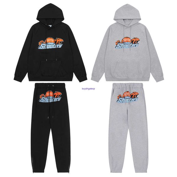 Ekv9 Männer und Frauen Hoodie Sweatshirt Herbst Winter Trapstar Blau Gelb Tiger Kopf Handtuch Stickerei Kapuzenpullover Reißverschluss Hosen Casual Set