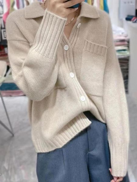 Suéter masculino casual lapela quente pura lã senhoras cardigan suéter manga comprida jaqueta de malha feminina caxemira frseucag marca