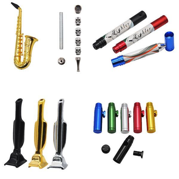 Kleine Saxophon-Metallpfeife, Rauchpfeifen, Totenkopf-Stile, Zubehör, abnehmbare Bong, Mini-Aluminium-Metall-Tabakpfeife