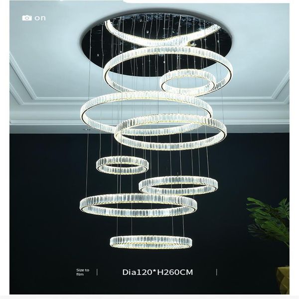 Lampadario moderno soggiorno edificio duplex villa di campagna lampade loft vuote lampadario di cristallo lungo tromba delle scale semplice e creativo249f