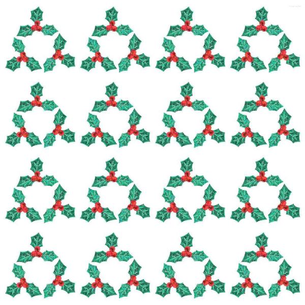 Декоративные цветы, 100 шт., зеленый декор, аксессуары для самостоятельного изготовления, рождественские украшения в виде листьев, ягодная нашивка, ткань Холли