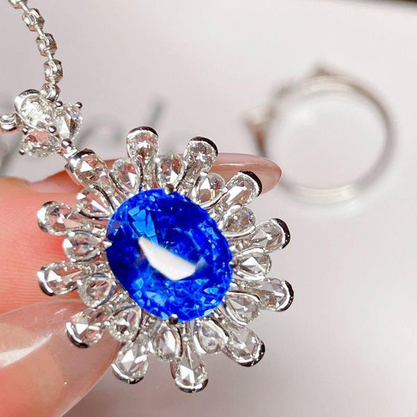 Küme halkaları lonca lr mavi safir yüzük 5.63ct gerçek saf 18k doğal deneme kraliyet taş elmas taş kadın