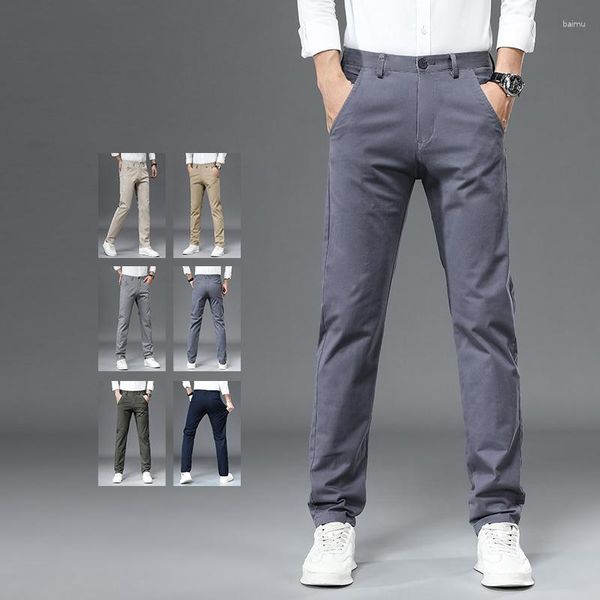 Erkek pantolon%98 pamuklu sıradan erkekler düz renkli iş moda düz ince fit chinos gri sonbahar kış pantolon erkek