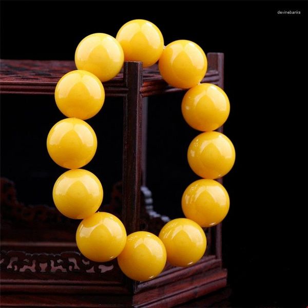 Filo di olio di pollo giallo cera d'api braccialetto con perline rotonde cerchio singolo ambra da uomo vecchio regalo di Buddha retrò
