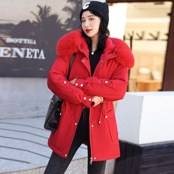 Casacos de Trench das Mulheres Roupas de Inverno Mulheres 2023 Moda Coreano Espessado Veludo Parkas Quente Slim Com Capuz Algodão Manteau Femme Hiver LM385