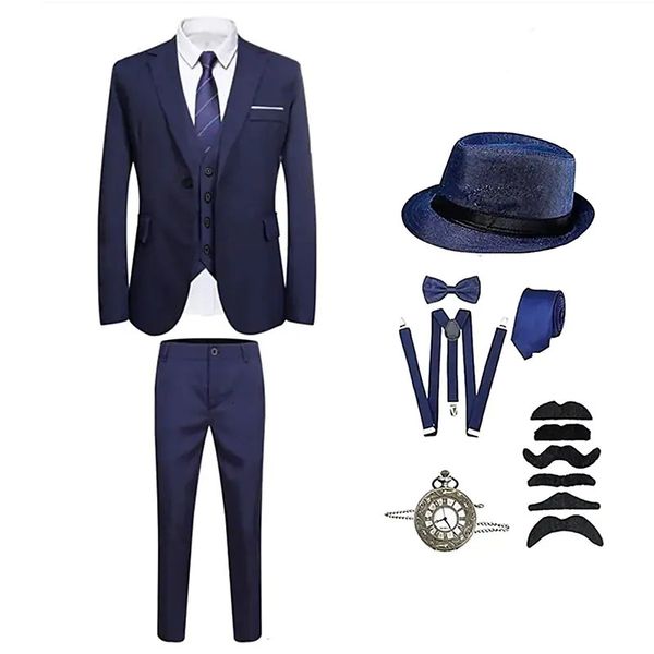 Herren-Trainingsanzüge „The Great Gatsby Gentleman Roaring 20s“ Vintage 1920er-Jahre-Outfits Anzüge Blazer Zubehör-Set Dreiteiliges Anzugkostüm 230906