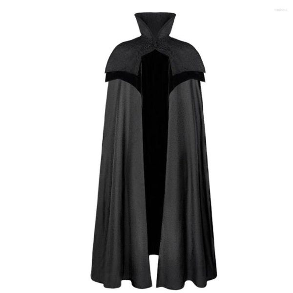Men's Trench Coats Gothic Cloak Men Long Cape Overcoat Hooded Solid Color Loose Windbreak Outerwear Windbreaker Stand Neck Halloween Stage