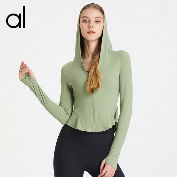 AL Yoga-Outfits, langärmelig, abgeschnitten, Sportjacke für Damen, Reißverschluss, Fitness, Winter, warm, Fitnessstudio, Oberteil, Activewear, Laufmäntel, Trainingskleidung für Damen