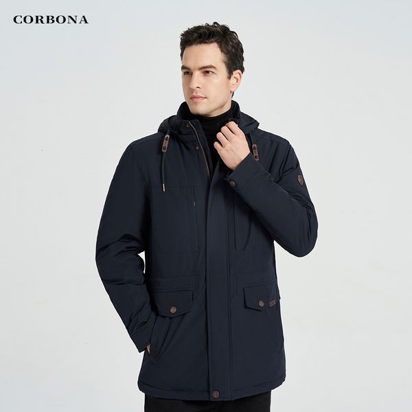 Giacche da uomo CORBONA Giacca invernale da uomo Autunno Cappotto oversize caldo antivento Giacca a vento da lavoro blu militare staccabile Cappello lungo Parka 230905