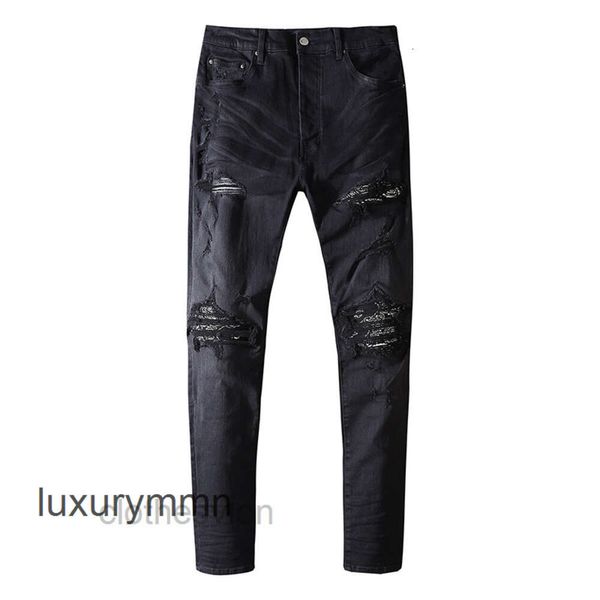 Tasarımcı Amirrs T Jeans Gömlekleri 2023 Jean Yıkama Su Kara Delik Kaju Çiçeği Elastik Slim Fit Erkek ve Kadın Moda MQKW