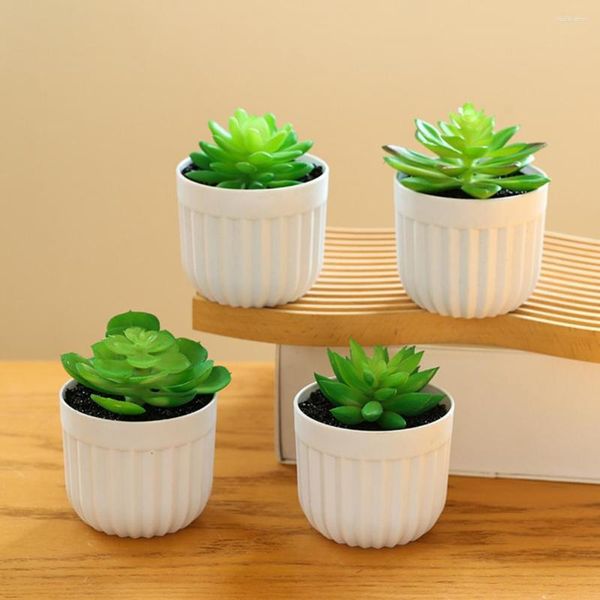 Flores decorativas planta artificial grama realista mini verde suculento ornamento de mesa acessórios para casa decoração do quarto anime vaso parede