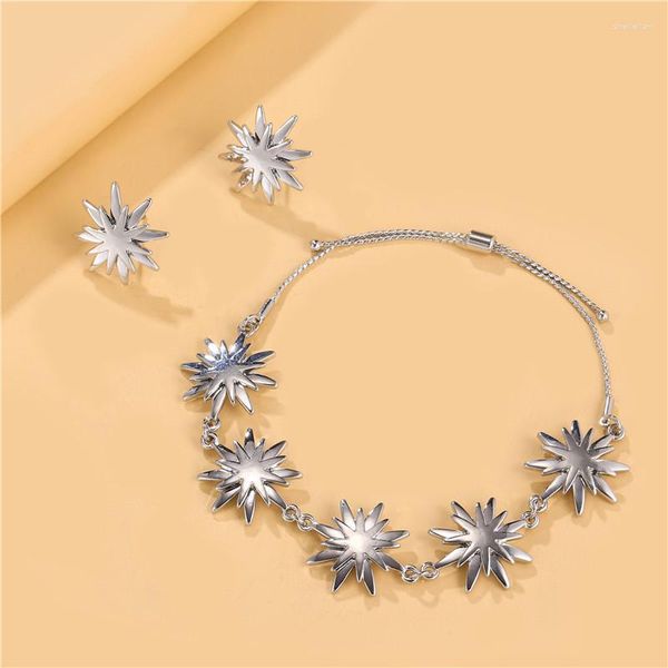 Charm-Armbänder im modischen Persönlichkeits-Nischen-Design, einfaches Damen-Armband, silberfarben, Sonnenblumen-Ohrstecker-Set für Damen