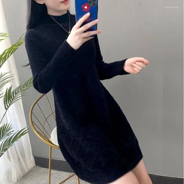 Frauen Pullover Nachahmung Nerz Samt Pullover Kleid Frauen Draußen Tragen Lose Lange Pullover Herbst Winter Gestrickte Unten Hemd