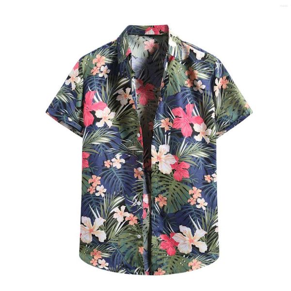 Camisas casuais masculinas praia havaiana 3d impresso verão mangas curtas lapela estilo tops retro importado-roupas moda floral