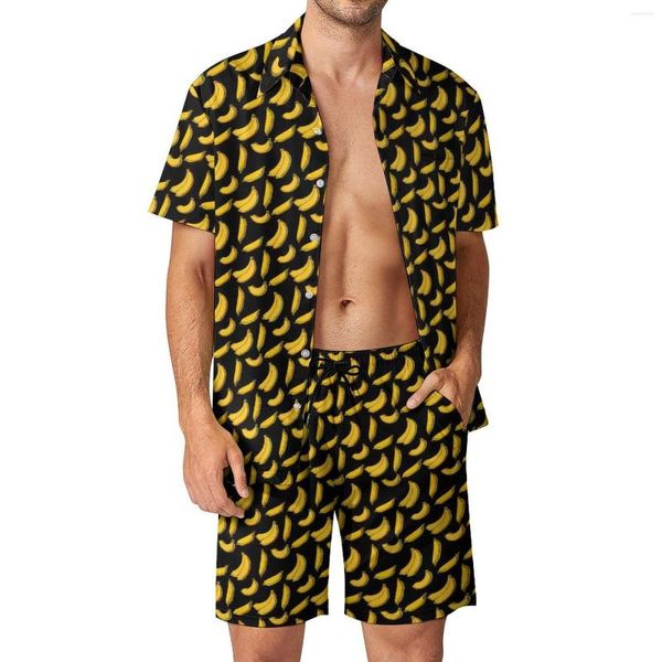 Herren-Trainingsanzüge, Bananen-Druck, Herren-Sets, lustige Früchte, Hawaii, Freizeithemd-Set, Kurzarm-Muster, Shorts, Sommer-Urlaubsanzug, Übergröße