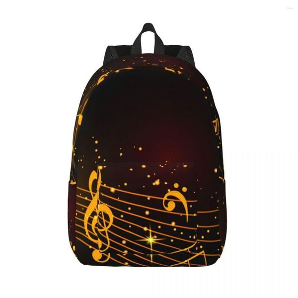 Mochila estudante saco abstrato ouro notas musicais pai-filho leve casal laptop